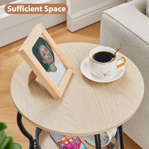 ZEXVIDA Small Round Side Table with Storage