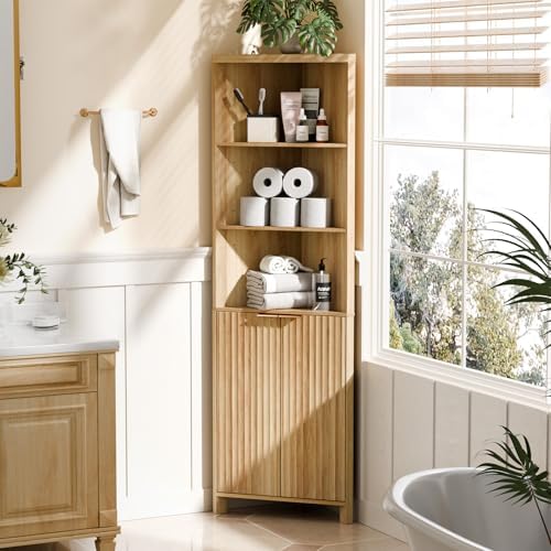 VINGLI 68 Tall Corner Cabinet with Fluted Doors