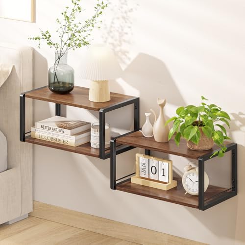 Floating Nightstand Set of 2 Vintage Brown