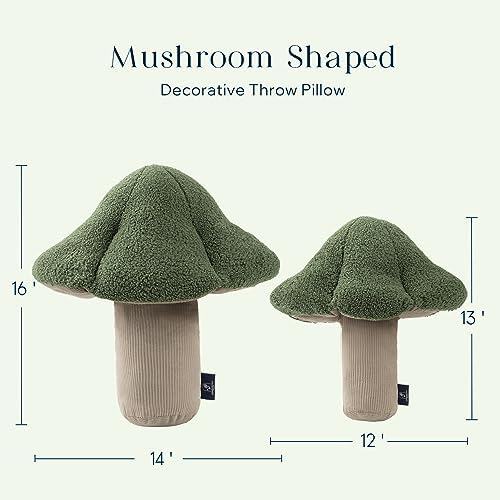 Phantoscope Mushroom Shaped Throw Pillow Light Green 16 x 14 Inches