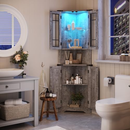 Farmhouse Corner Cabinet with LED Light