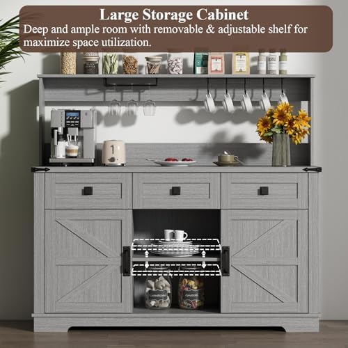 Gyfimoie Farmhouse Bar Cabinet with Hutch and 3 Drawers