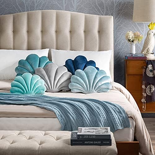 Ashler 3D Shell Shaped Throw Pillow Turquoise 18x13 Inches