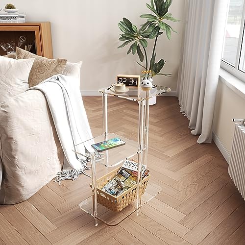 Eglaf Acrylic 3 Tier Side Table - Clear Nightstand for Bedroom Living Room Entryway