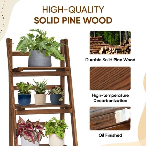 IDZO 4 Tier Wooden Ladder Shelf Storage Unit