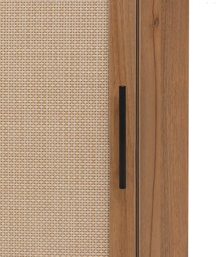 Knocbel Rustic Corner Storage Cabinet with Adjustable Shelves and Rattan Door