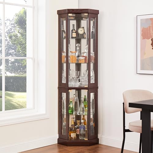 Ball Cast Lighted Corner Curio Cabinet with Glass Doors
