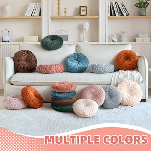 2 Pcs Round Velvet Throw Pillows Pumpkin Shape Floor Cushion for Living Room