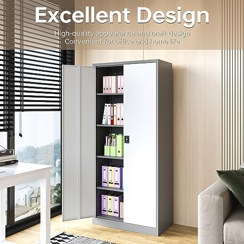 SISESOL 71 Inch Metal Storage Cabinet with Lock and Adjustable Shelves