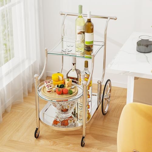 Tangkula 3-Tier Bar Cart with Mirrored Shelves and 4 Wheels