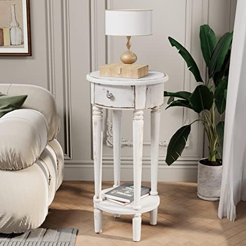 COSIEST Tall End Table with Drawer and Shelf