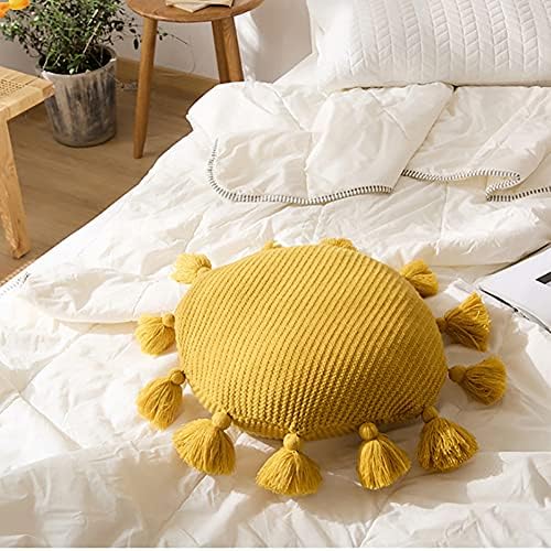 Decorative Round Fringe Throw Pillow with Inserts 16 Inch