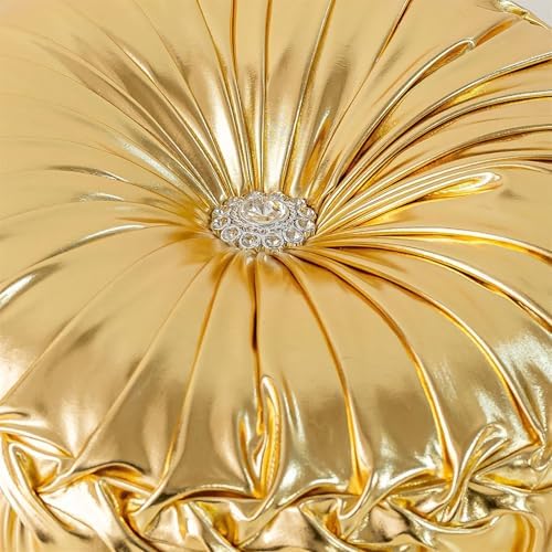 Handmade Gold Round Throw Pillows with Metallic Decor