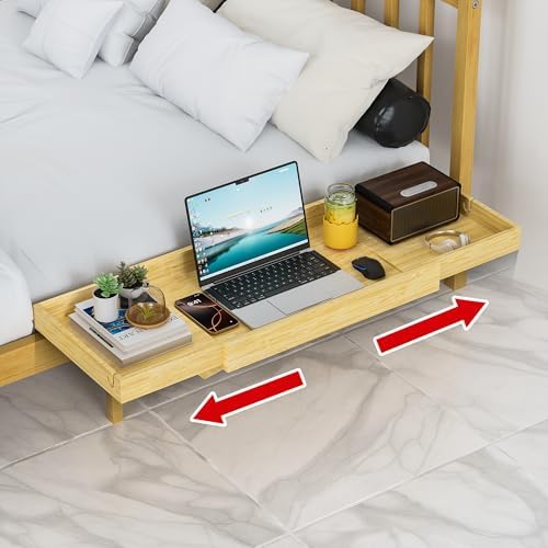 Expandable Bamboo Bedside Shelf for Top Bunk Nightstand