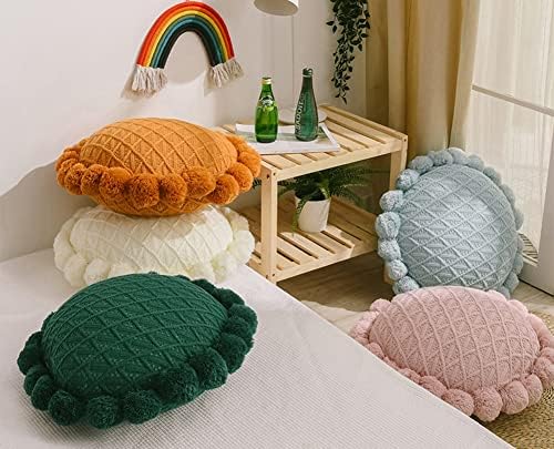 Vctops Cute Pom Poms Knitted Throw Pillow with Insert