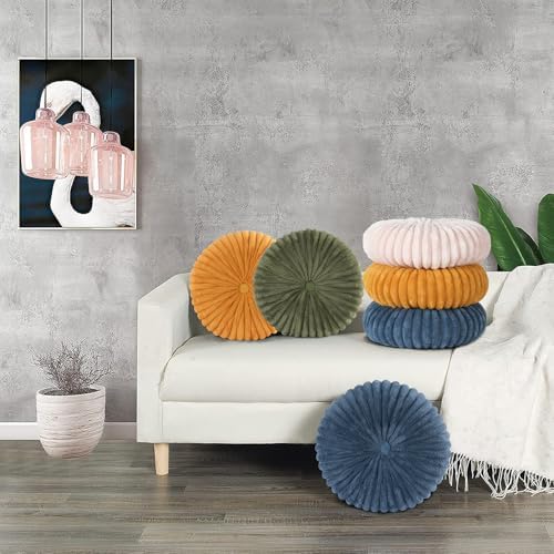 HIG Decorative Round Throw Pillows Set of 2 Velvet Pumpkin Pillows