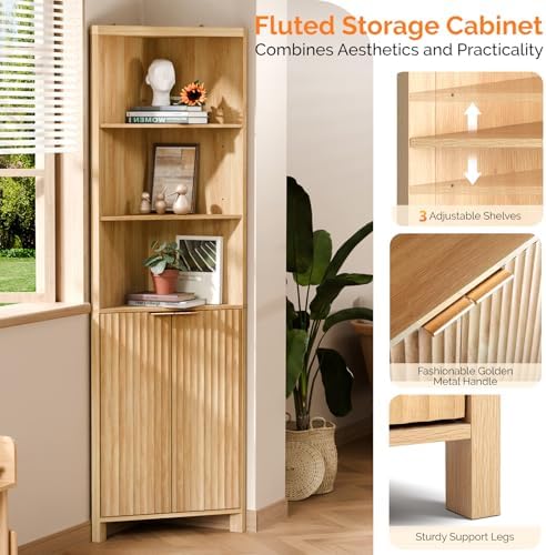 VINGLI 68 Tall Corner Cabinet with Fluted Doors