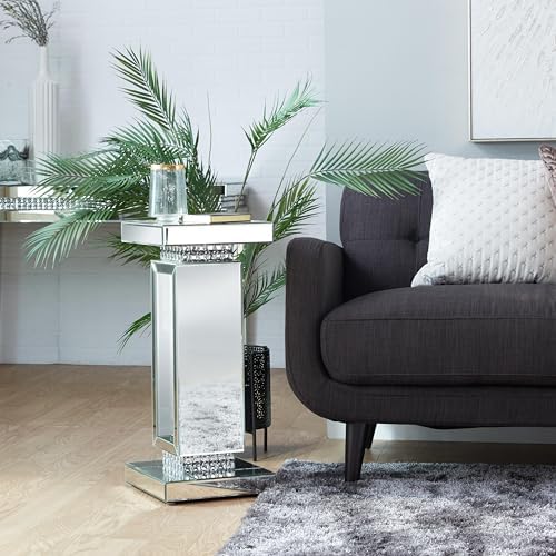 Deco 79 Silver Mirrored Pedestal Table 12x12x28