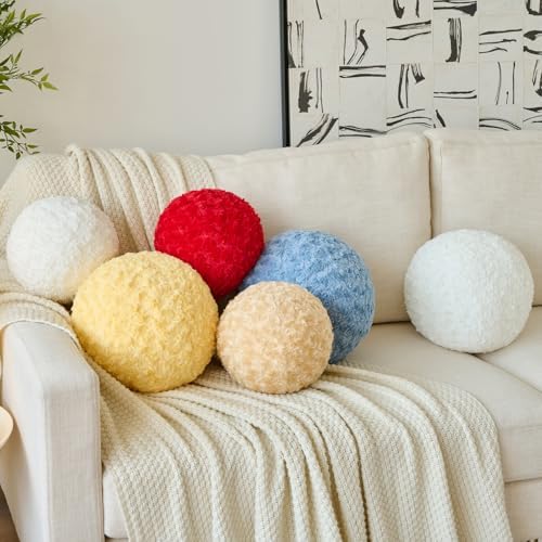 Red Mini Ball Pillow 86 Inch Decorative Round Throw Pillow for Couch