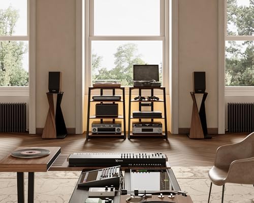 FITUEYES 4-Tier AV Media Stand with LED Backlight for Record Player and Xbox One