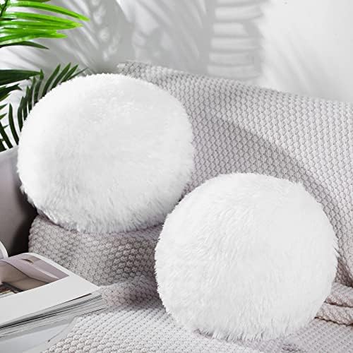 Harrycle 2 Piece Round Plush Throw Pillow Set White 10 Inch Decorative For Home