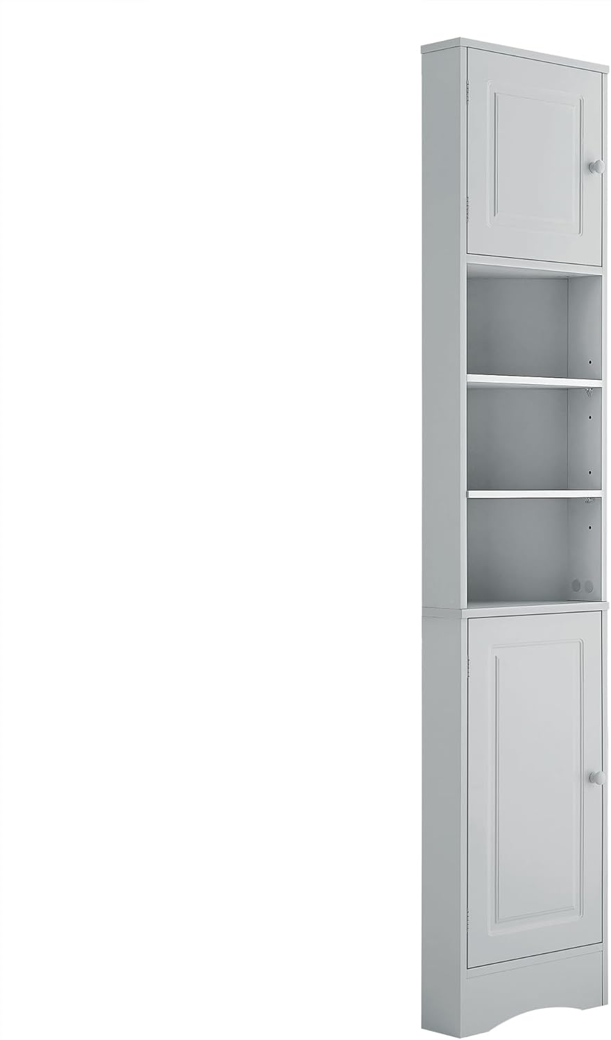 Triangle Tall Corner Storage Cabinet with 2 Doors Open and Adjustable Shelves - Grey
