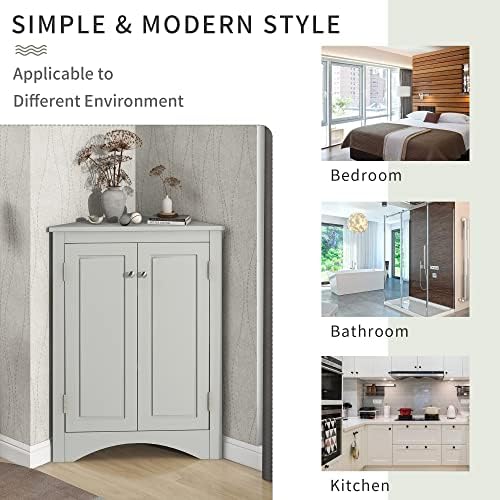 GDFStudio 315 Inch H Triangle Corner Storage Cabinet Grey