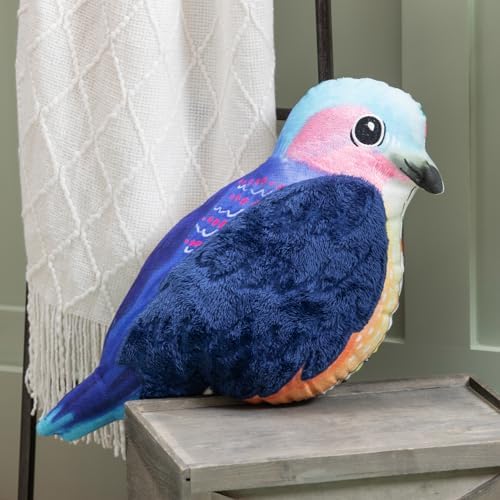 Evergreen Flag Shaped Throw Pillow with Embroidery Blue Bird