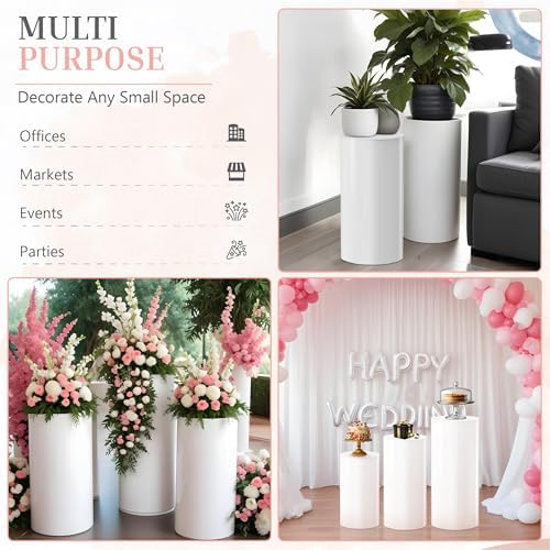 White Cylinder Pedestal Stands 3 Pieces Modern Party Decor