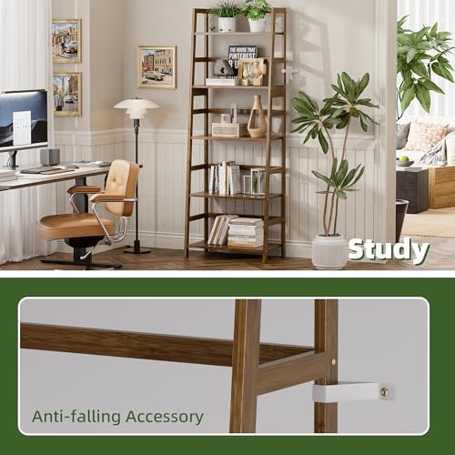Vovala 5-Tier Bamboo Bookshelf with Modern Ladder Design