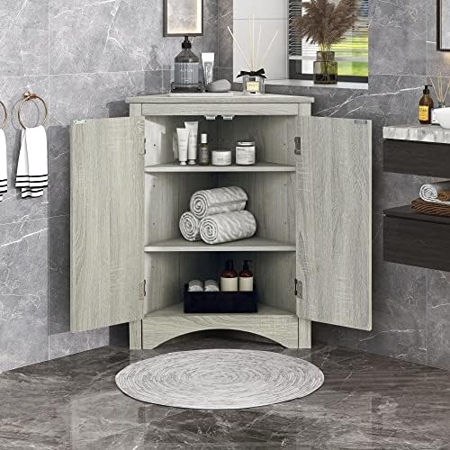 Merax Corner Storage Cabinet with Two Doors Oak