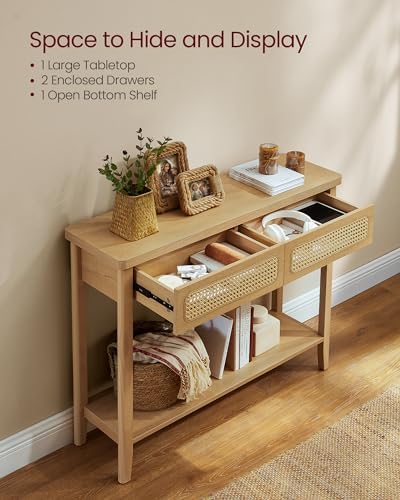 VASAGLE Console Table with 2 Drawers and Open Shelf Boho Style Oak Beige