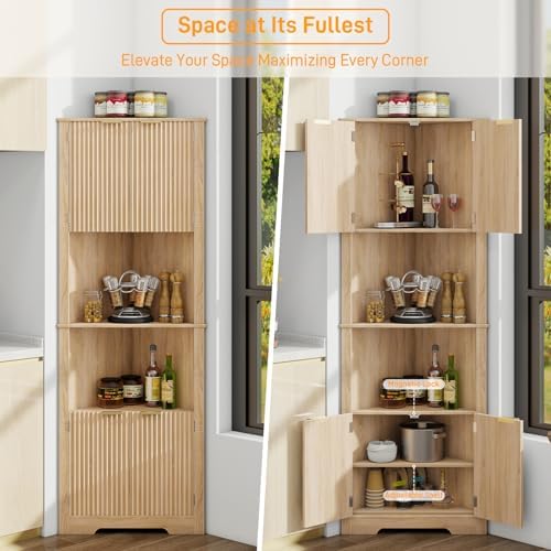 Vabches Fluted Corner Cabinet 64 Inch Storage Organizer