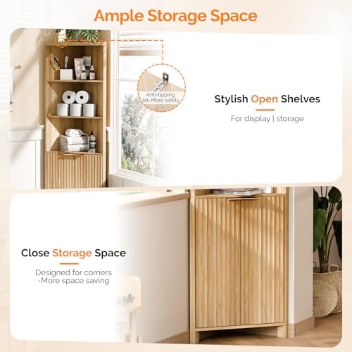 VINGLI 68 Tall Corner Cabinet with Fluted Doors