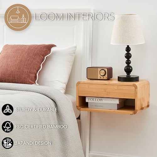Bamboo Floating Nightstand with Drawer and Open Shelf