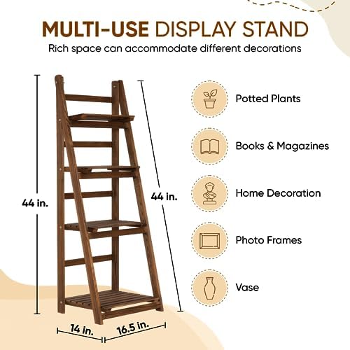 IDZO 4 Tier Wooden Ladder Shelf Storage Unit