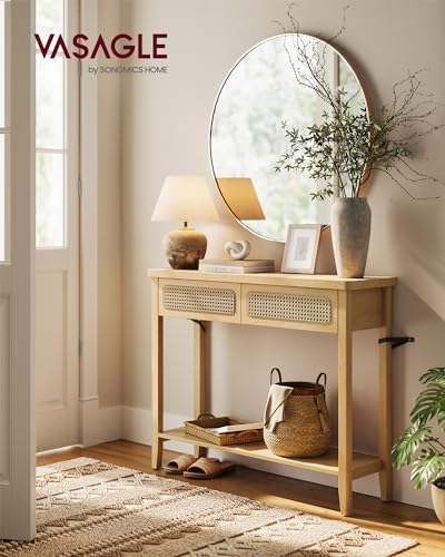 VASAGLE Console Table with 2 Drawers and Open Shelf Boho Style Oak Beige