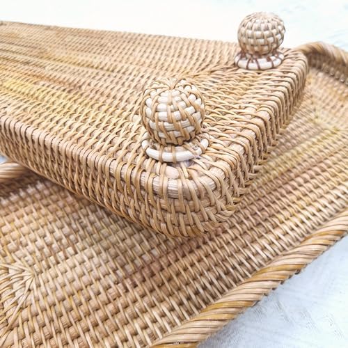 i-lan 17 Inch Rectangle Wicker Pedestal Display Riser for Table Centerpiece
