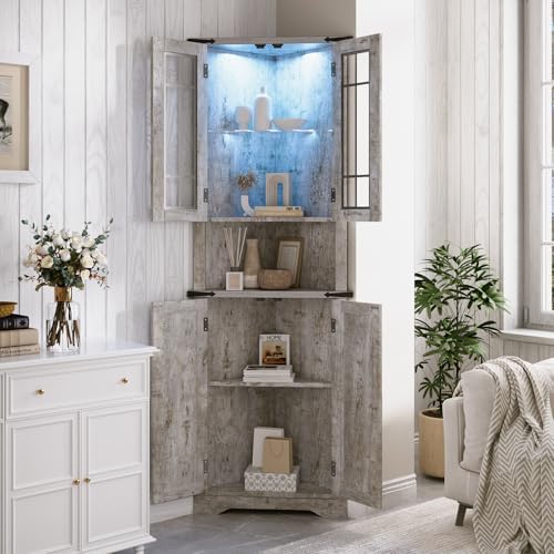 Farmhouse Corner Cabinet with LED Light