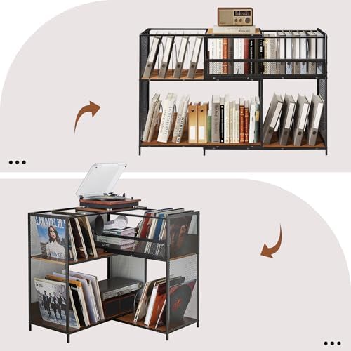 Large Record Player Stand with Vinyl Storage Cabinet