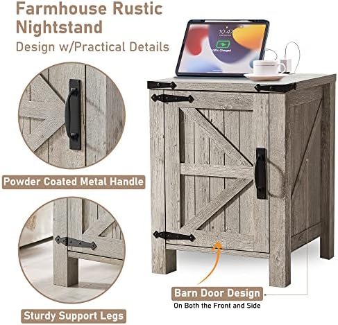 OKD Nightstand with Charging Station and Barn Door