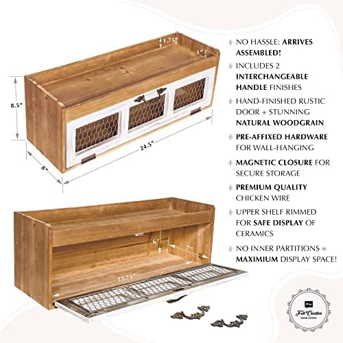 Farmhouse Chicken Wire Countertop Shelving Organizer - Rustic Kitchen Storage Cabinet - Decorative Pantry Display