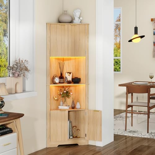 Vabches Fluted Corner Cabinet 64 Inch Storage Organizer