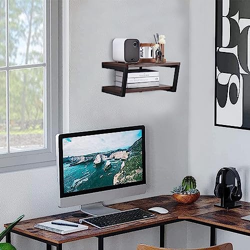 LUCKUP Floating Wall Shelves with 2 Shelves Wood AV Media Stand