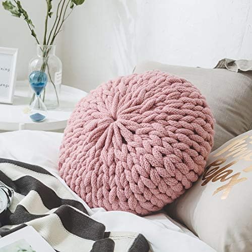 Chunky Knit Round Throw Pillow with Insert - Pink 16 Inch