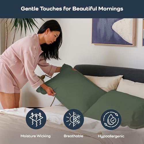 Olive Crate Tencel Eucalyptus Pillowcases - Cooling King Size Set of 2 Moss