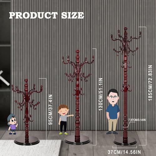Free Standing Coat Rack with 14 Hooks and Natural Wood Base