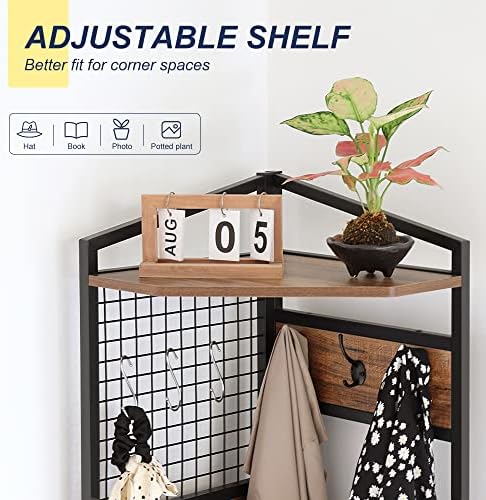 HIDODO Corner Hall Tree with Shoe Rack and Storage Shelf