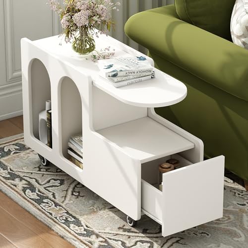FEMICON Mobile End Table with Lockable Wheels