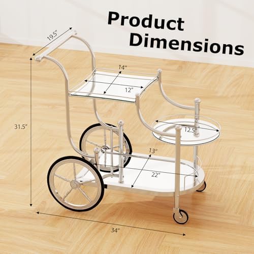 Tangkula 3-Tier Bar Cart with Mirrored Shelves and 4 Wheels